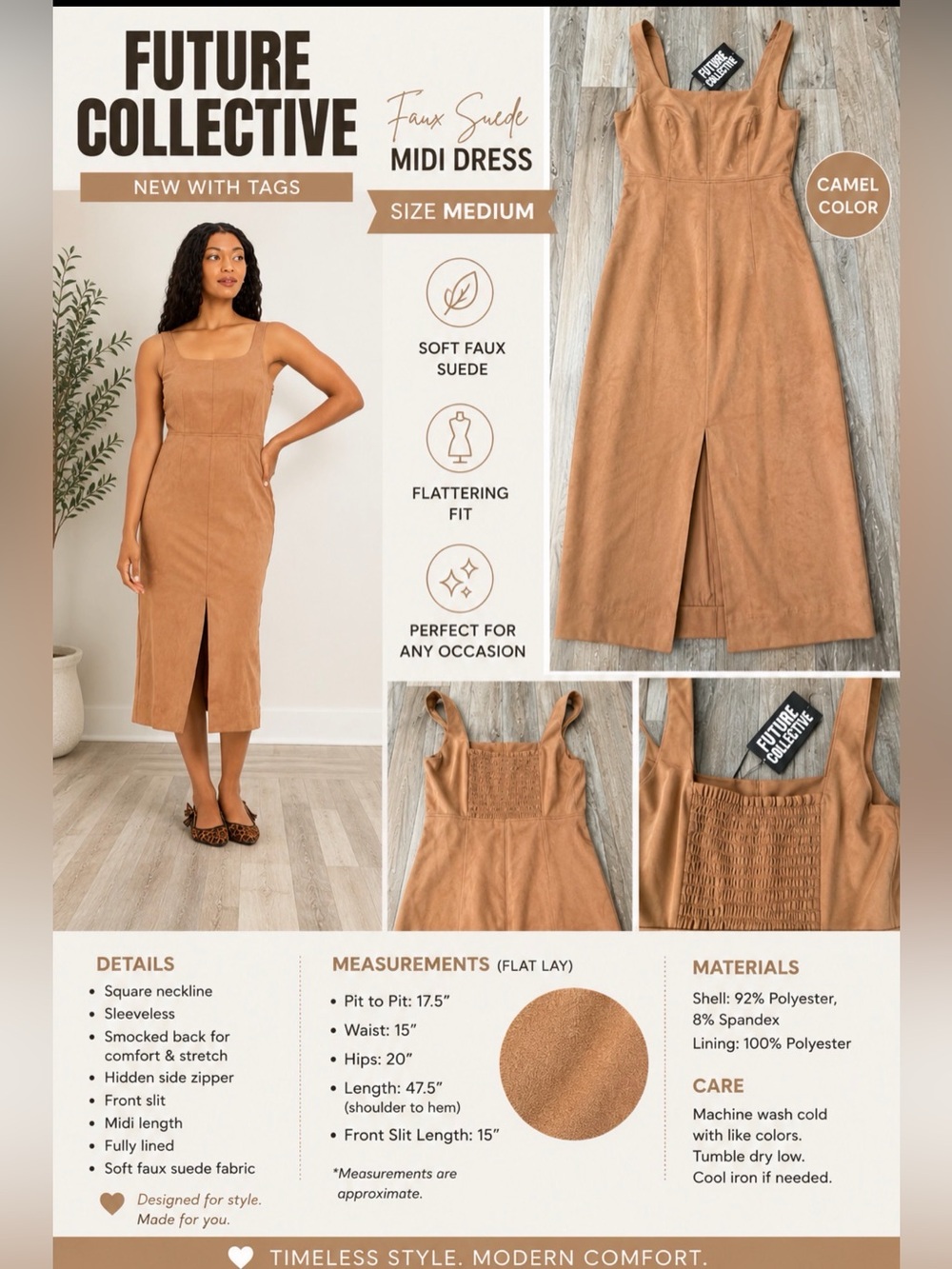 NWT Future Collective Faux Suede Midi Dress | Women’s Sleeveless size medium